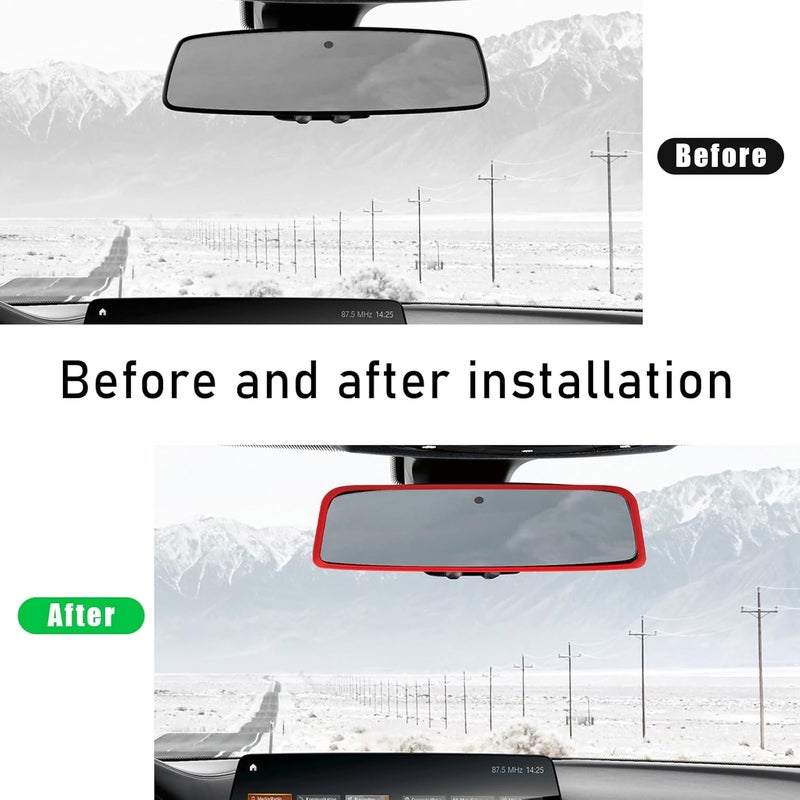 Wevdn Rear View Mirror Protector Frame, Silicone Car RearView Mirror Cover Compatible with Model 3 and Y, Auto Interior Decoration Gifts, Car Accessories (Red) - Image 5
